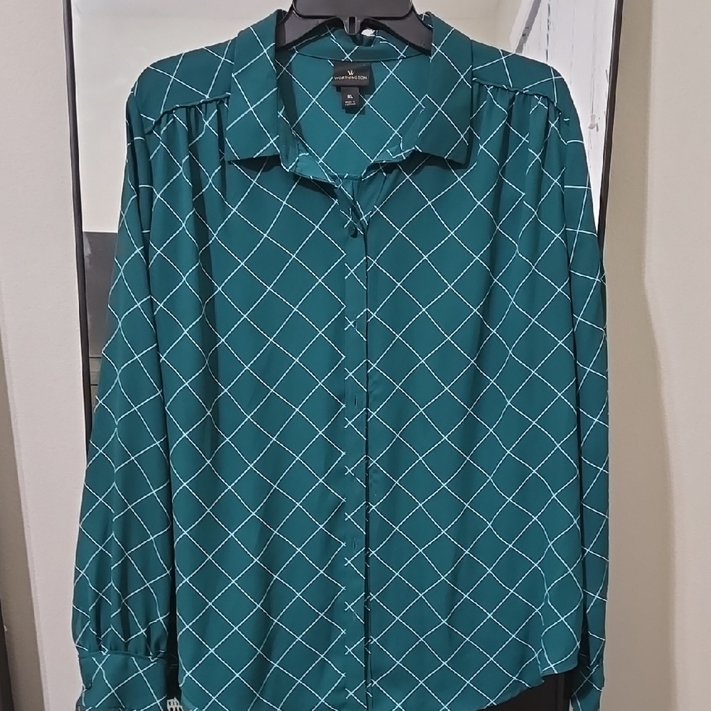 Teal Geometric Print Blouse